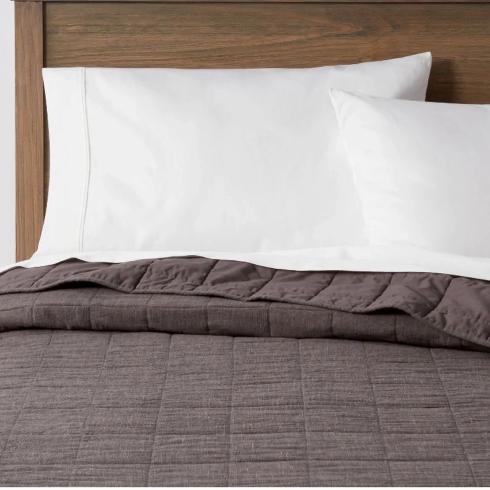 Full/Queen Space Dyed Cotton Linen Quilt Dark Gray - Threshold